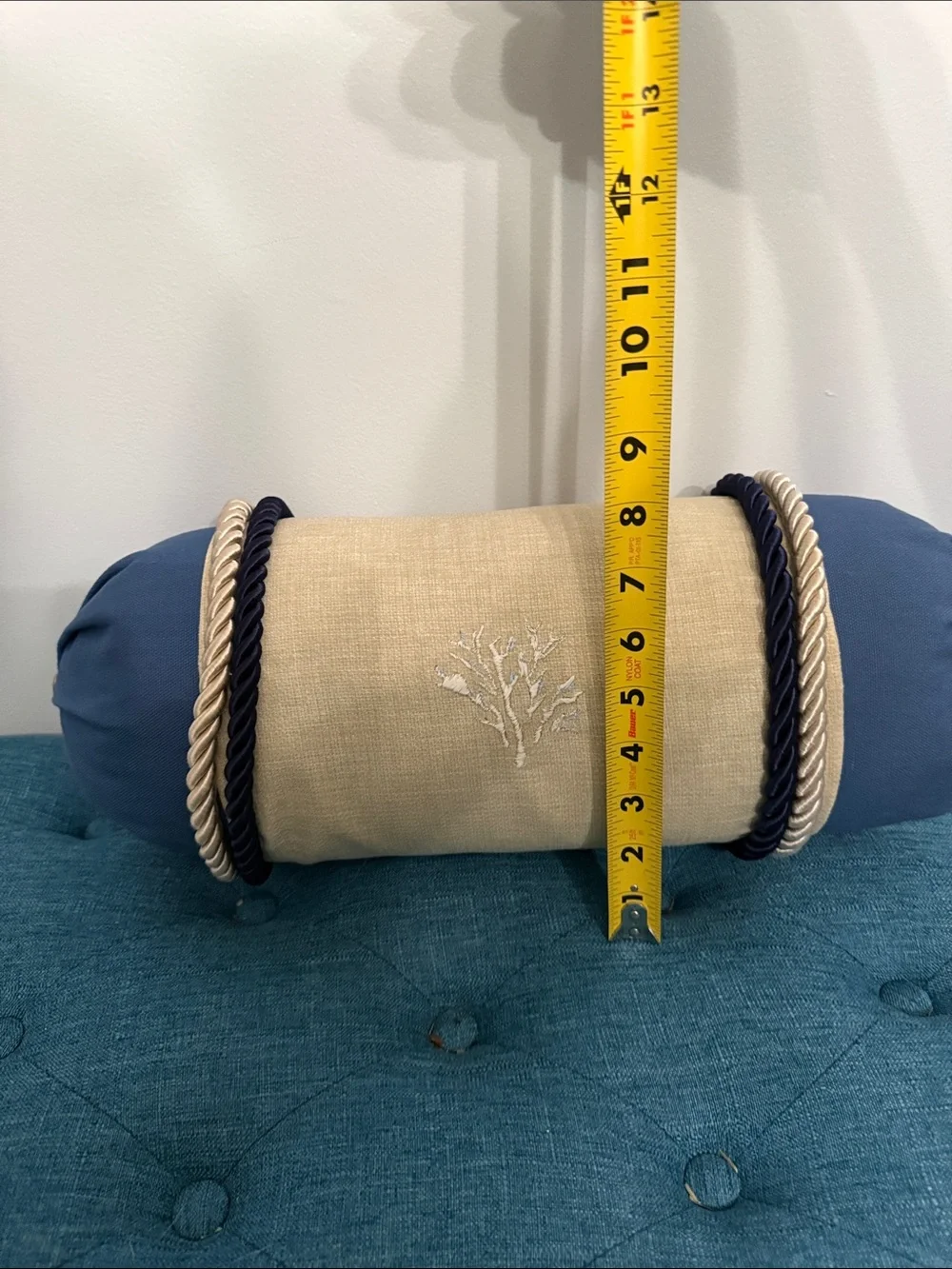 Blue and Beige Decorative Bolster Pillow